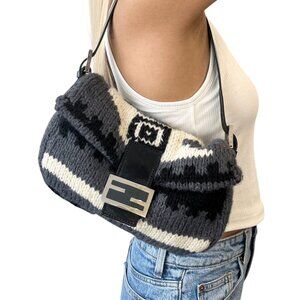 FENDI Vintage Logo Zucca Mamma Baguette Shoulder Bag Gray Black White [106400]
